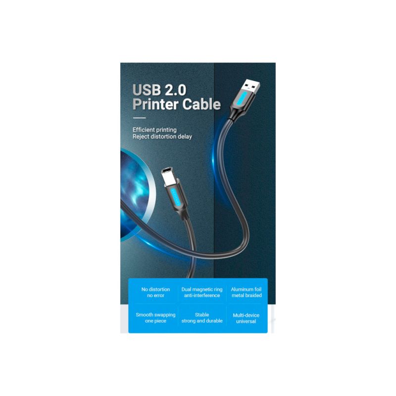 Кабель для принтера USB 2.0 AM/BM 1.0m 480Mbps PVC black Vention (COQBF)