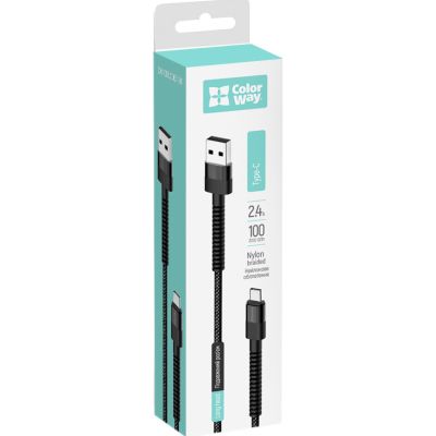 Дата кабель USB 2.0 AM to USB-C 1.0m 2.4А black ColorWay (CW-CBUC063-BK)