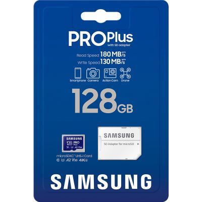 Карта памяти Samsung 128 GB microSDXC Pro Plus UHS-I U3 V30 A2 Class 10 + SD-adapter (MB-MD128SA/EU)