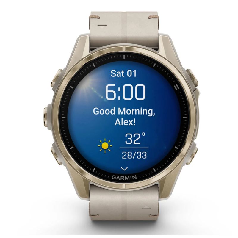 Смарт-часы Garmin fenix 8 43mm, AMOLED, Saph, SftGldSS/FogGryLeatherBnd, Excl, GPS (010-02903-40)