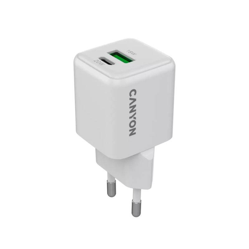 Зарядное устройство Canyon CU20AC GaN 20W 1xPD 1xQC EU White (CNS-CUW20AC)