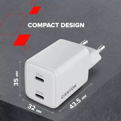 Зарядное устройство Canyon CU35CC GaN 35W 2xPD EU White (CNS-CUW35CC)
