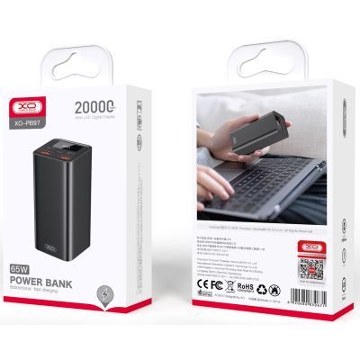 Батарея универсальная XO 20000mAh, PD/65W for laptop, QC/22.5W, black (PB97_Black)