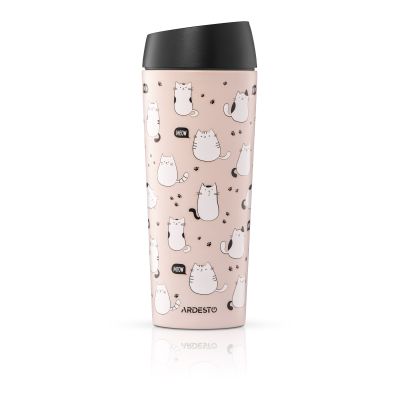 Термокружка Ardesto Coffee Time Animals Cats 450мл, нержавіюча сталь, коричневий (AR2645FC)