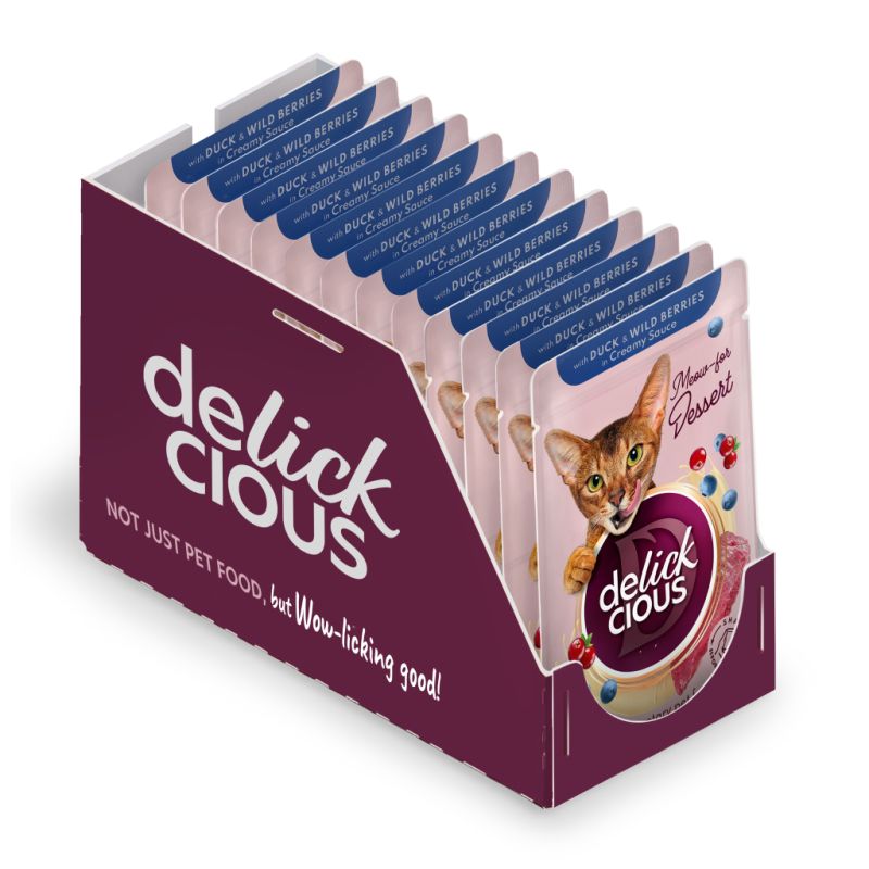 Влажный корм для кошек Delickcious Хлопья с кроликом и тропическими фруктами в сливочном соусе 80 г (4820269141841) (12 шт)