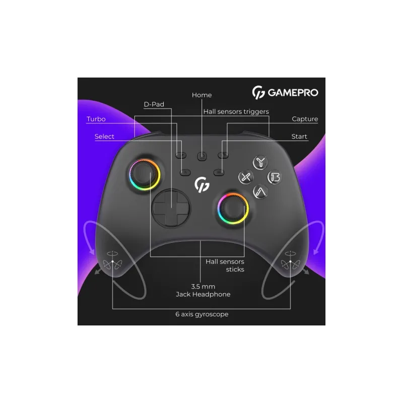 Геймпад GamePro 2.4G/BT 5.1/USB/PC/iOS/Android RGB Black (GPX13B)