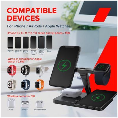 Зарядний пристрій Canyon wireless charger WS-404 15W 4in1 Black (CNS-WCS404)
