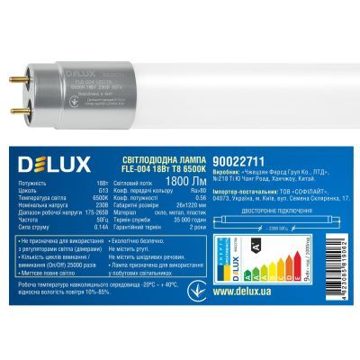 Лампочка Delux FLE-004 18 Вт 1,2м T8 6500K 230В G13 скло (90022711)