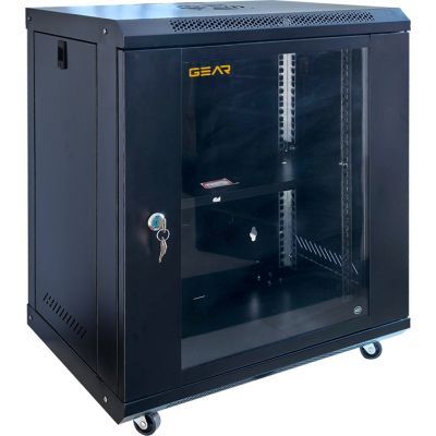 Шкаф настенный GEAR 12U 19\'\' 600x600x650 мм, + полка 19", black (GWMSN-12U-600-600)