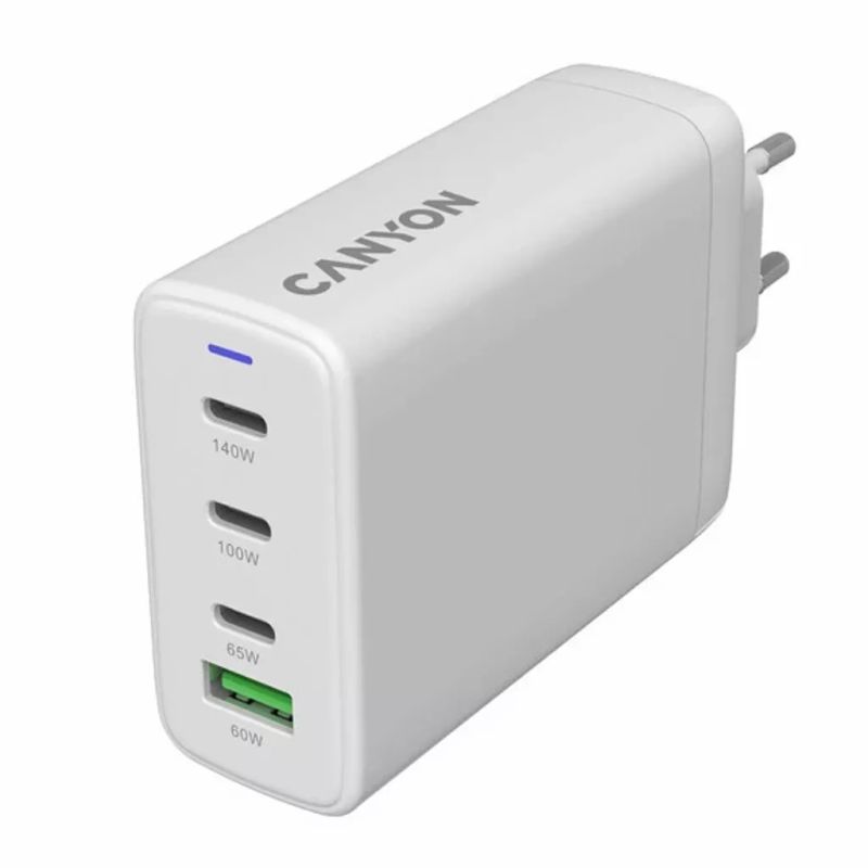 Зарядное устройство Canyon CU140ACC GaN 150W 3xPD 1xQC EU White (CNS-CUW140ACC)