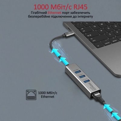 Концентратор Promate USB Hub 4 ports (gigahub-c.grey) (gigahub-c.grey)