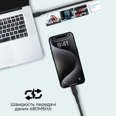 Дата кабель USB-C to USB-C 2.0m Promate (cablekit-cc.black)