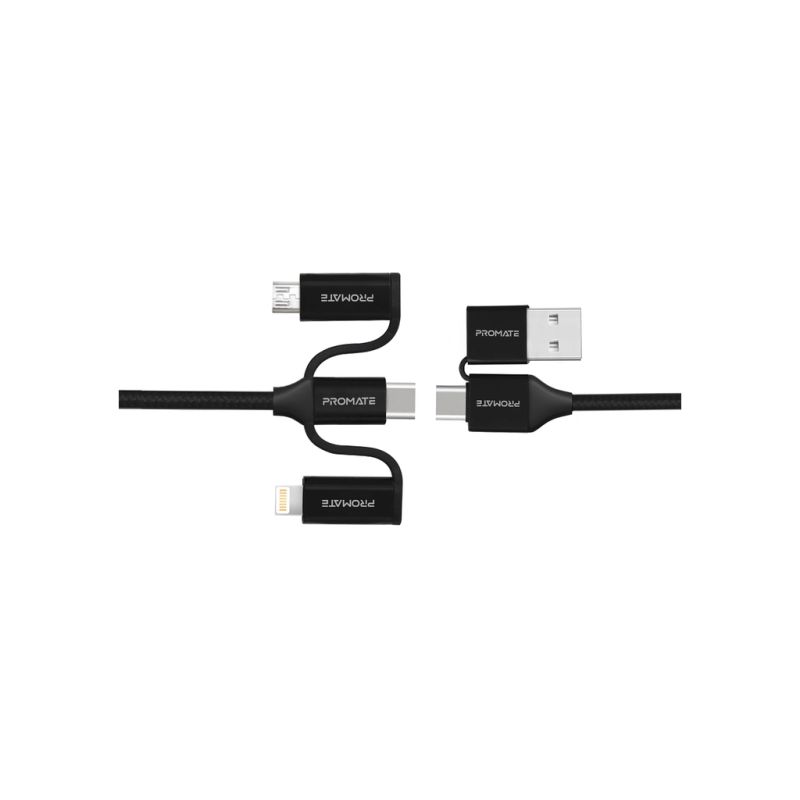 Дата кабель USB 2.0 AM to Lightning + Micro 5P + USB-C Promate (pentapower.black)