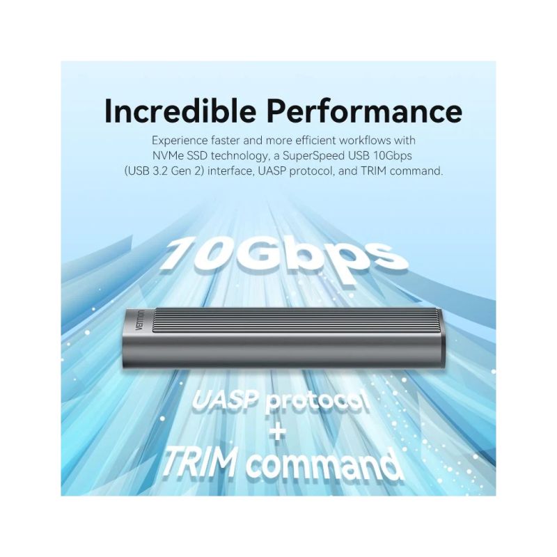 Карман внешний Vention SSD M.2 (NVME) M-key USB Type-C 3.2 10Gbps Heat Sink Aluminum (KPKH0)