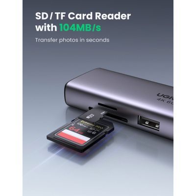 Концентратор Ugreen USB3.1 Type-C to HDMI/USB 3.0x2/RJ45/SD/TF/PD 100W CM512 (60515)