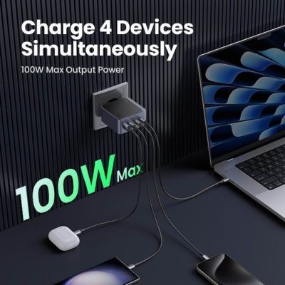 Зарядний пристрій Ugreen 4xUSB 100W (3xUSB-C+USB-A) Gan Nexode Fast Charger Grey X565 (35043)