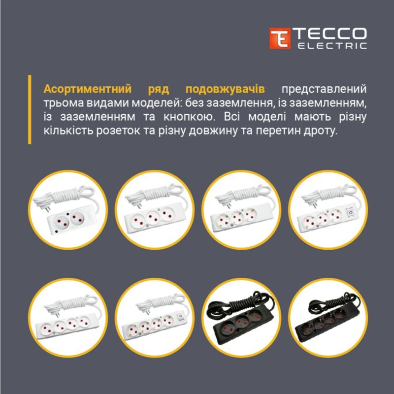 Сетевой удлинитель TECCO 1.5м 3 поста black (8681277843556)