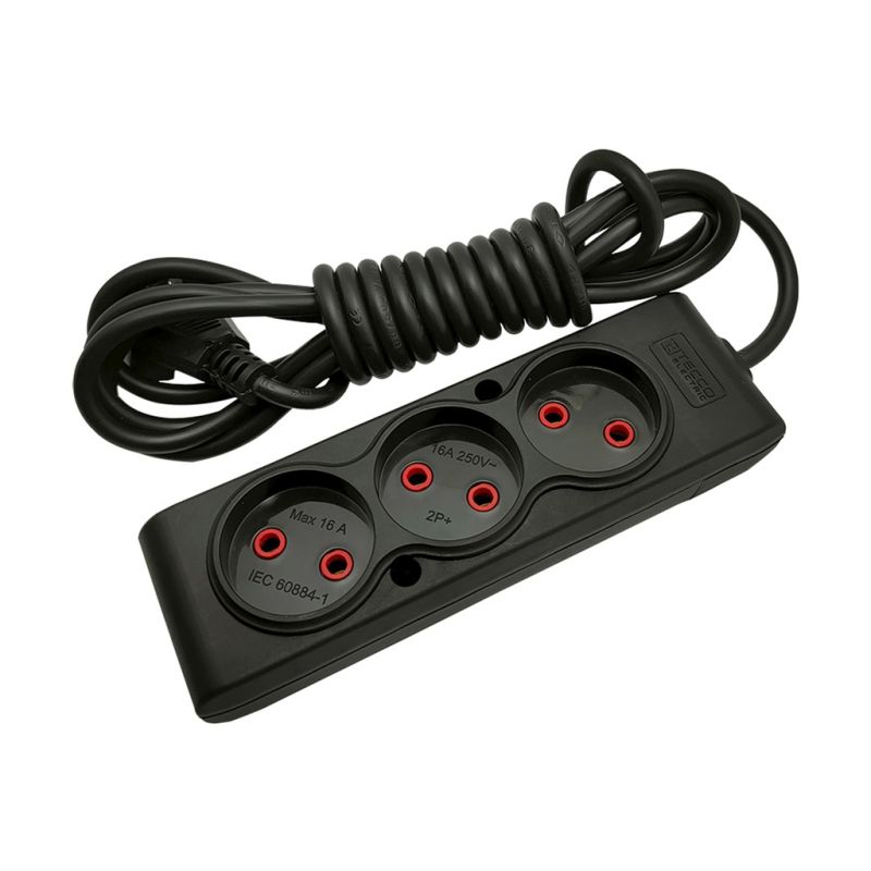 Сетевой удлинитель TECCO 1.5м 3 поста black (8681277843556)