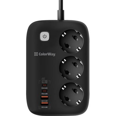 Мережевий фільтр живлення ColorWay (CW-CHE34PDB) 3 роз/4USB GaN3 Pro (CW-CHE34PDB)
