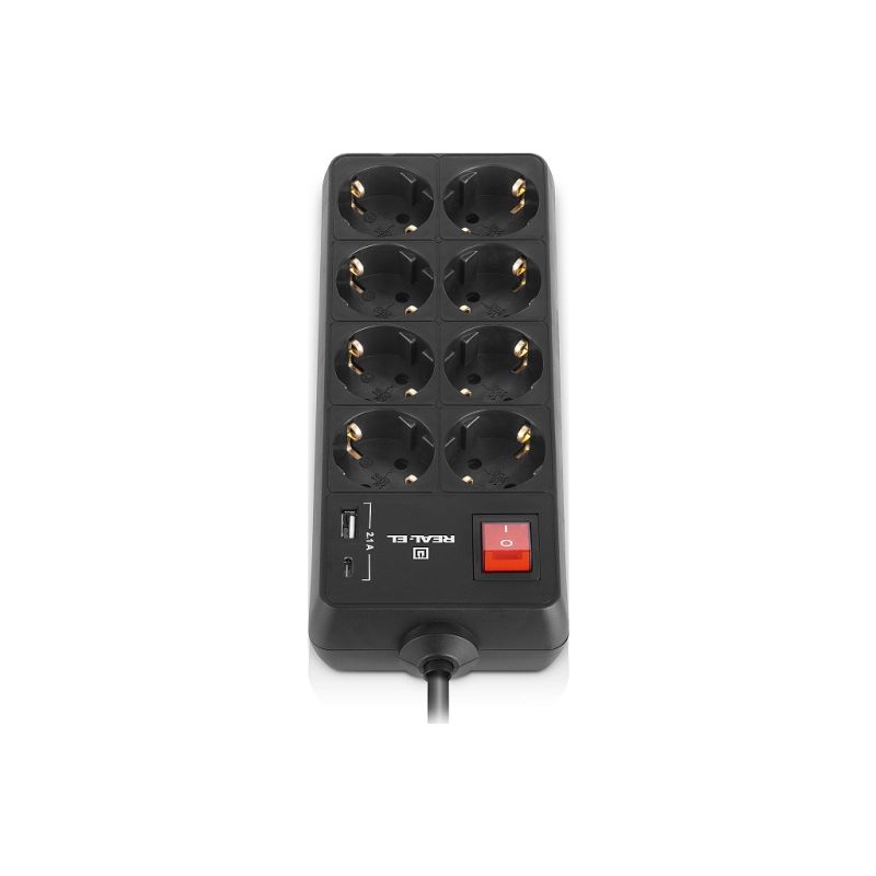 Сетевой фильтр питания REAL-EL RS-PROTECT 805 3m, black (EL122300043)