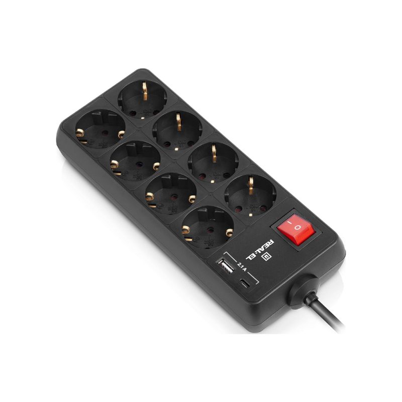 Сетевой фильтр питания REAL-EL RS-PROTECT 805 3m, black (EL122300043)