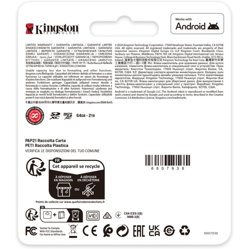 Карта памяти Kingston 64GB microSDXC сlass 10 UHS-I U3 V30 A2 Canvas Go Plus G4 (SDCG4/64GB)