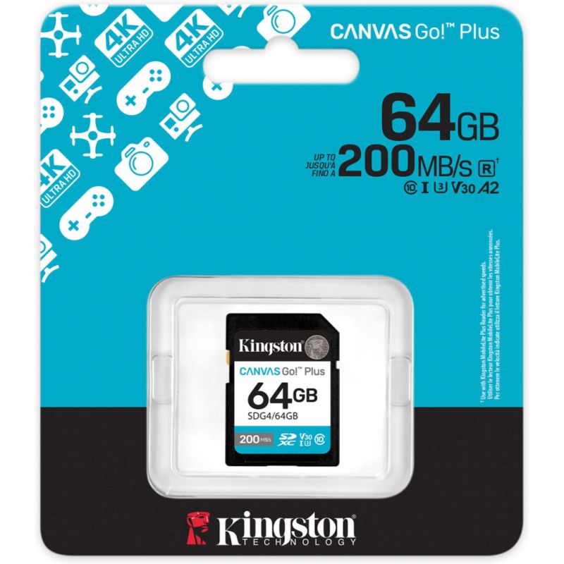 Карта памяти Kingston 64GB SDXC сlass 10 UHS-I U3 V30 Canvas Go Plus G4 (SDG4/64GB)