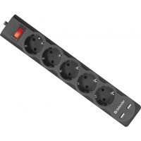 Мережевий фільтр живлення Defender DFS 751, 1.8m, 5роз., 2xUSB (99751)