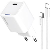 Зарядний пристрій ColorWay GaN Mini 30W PD Port PPS USB-C white + cable Type-C (CW-CHS054PDC-WT)