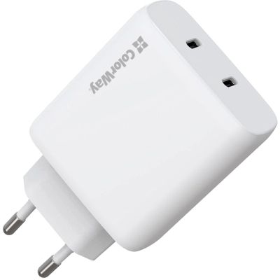 Зарядний пристрій ColorWay GaN Mini 50W PD Port PPS USB (Type-C PD 30W + Type-C PD 20W) white (CW-CHS050PD-WT)