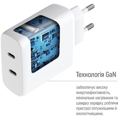Зарядний пристрій ColorWay GaN Mini 50W PD Port PPS USB (Type-C PD 30W + Type-C PD 20W) white (CW-CHS050PD-WT)