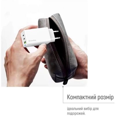 Зарядний пристрій ColorWay GaN Mini 65W PD Port PPS USB (USB-2C1A) white (CW-CHS058PD-WT)