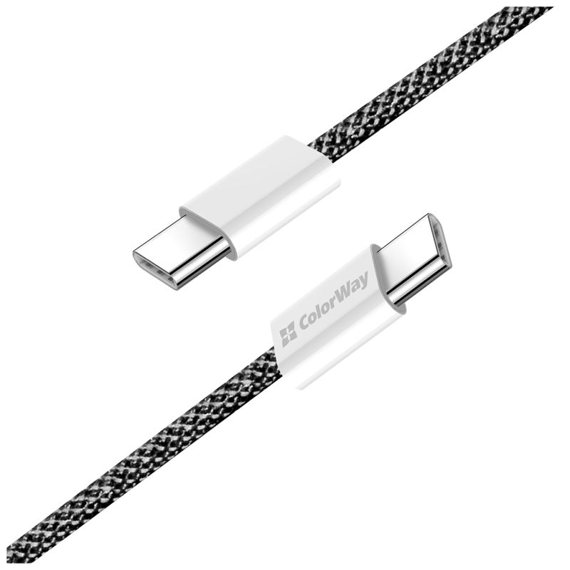 Дата кабель USB-C to USB-C 2.0m (braided cotton) (PD Fast Charging 60W) 3.0А black ColorWay (CW-CBPDCC068-BK)