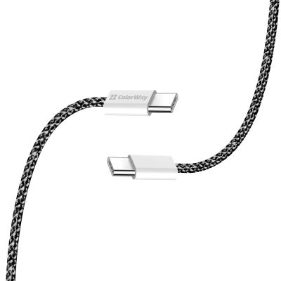 Дата кабель USB-C to USB-C 2.0m (braided cotton) (PD Fast Charging 60W) 3.0А black ColorWay (CW-CBPDCC068-BK)
