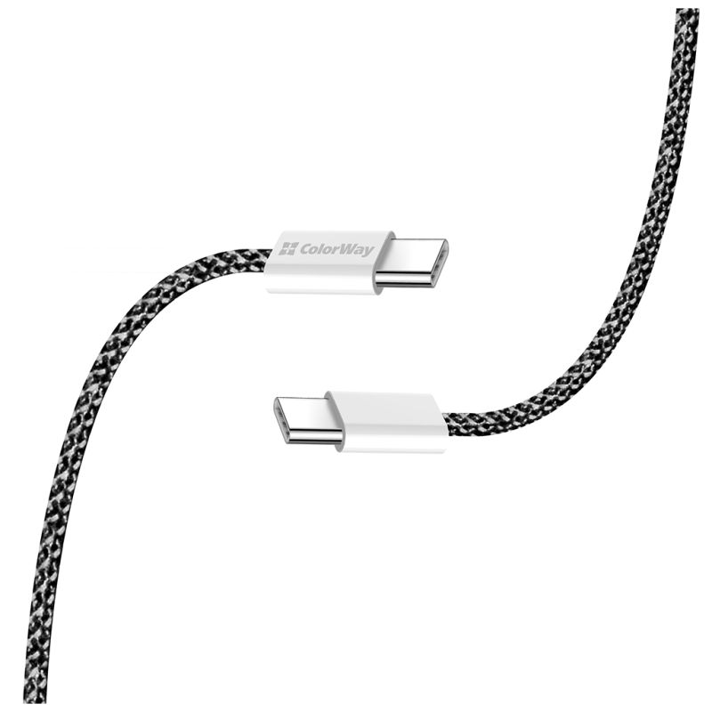 Дата кабель USB-C to USB-C 2.0m (braided cotton) (PD Fast Charging 60W) 3.0А black ColorWay (CW-CBPDCC068-BK)