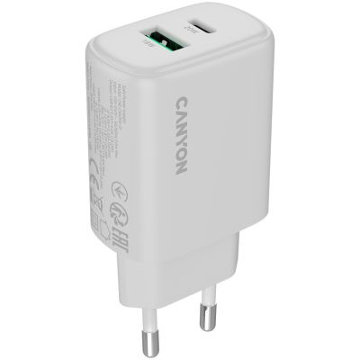 Зарядний пристрій Canyon OnCharge 200 20W 1xPD 1xQC EU White (CNE-CHA200-21)