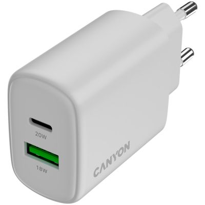 Зарядное устройство Canyon OnCharge 200 20W 1xPD 1xQC EU White (CNE-CHA200-21)