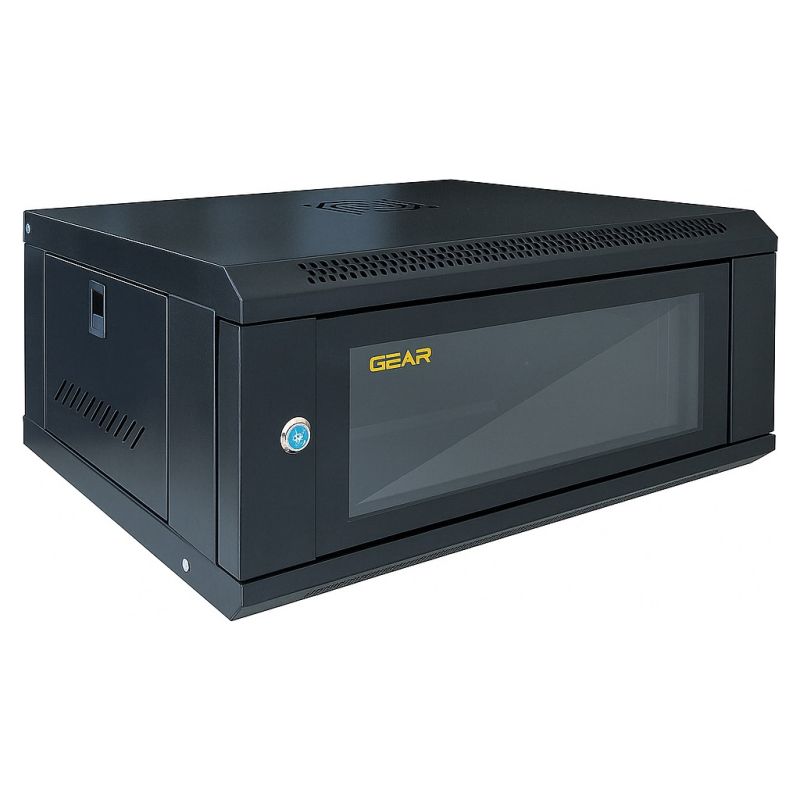 Шкаф настенный GEAR 4U 19" 600x450x280 мм, + полка 19", black (GWMSN-4U-600-450)