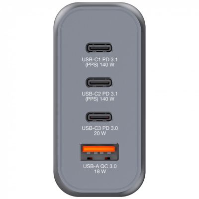 Зарядное устройство Verbatim GaN 140 W 4 ports (2xUSB-C-140 W,USB-C 20 W /USB-A -3.0) (32203)