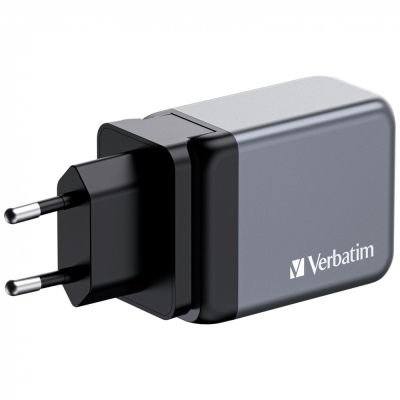 Зарядний пристрій Verbatim GaN 65 W 3 ports (2xUSB-C-65 W /USB-A -3.0) (32201)