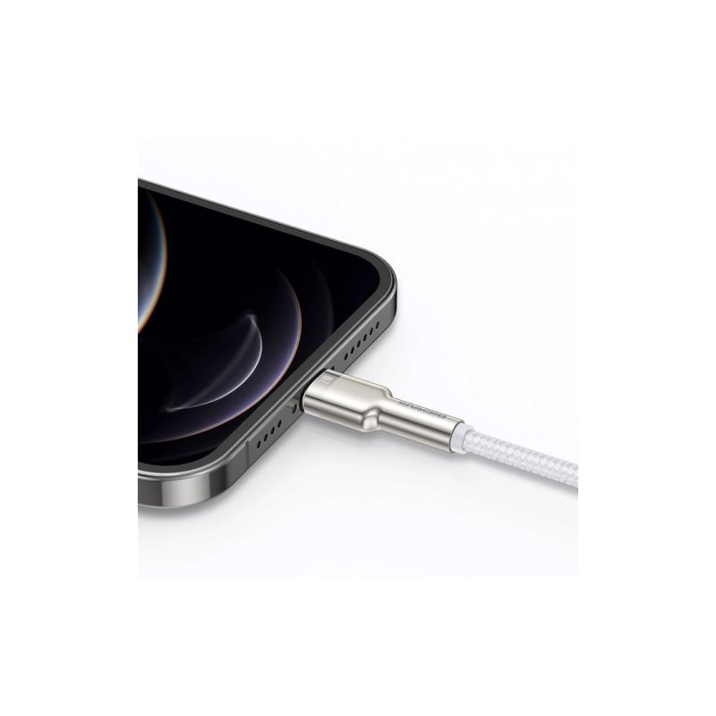 Дата кабель USB 2.0 AM to Lightning 2.0m Cafule Series Metal 2.4A White Baseus (CALJK-B02)