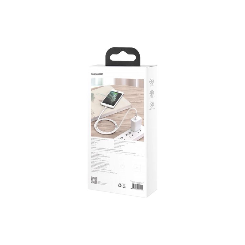 Дата кабель USB 2.0 AM to Lightning 2.0m Cafule Series Metal 2.4A White Baseus (CALJK-B02)