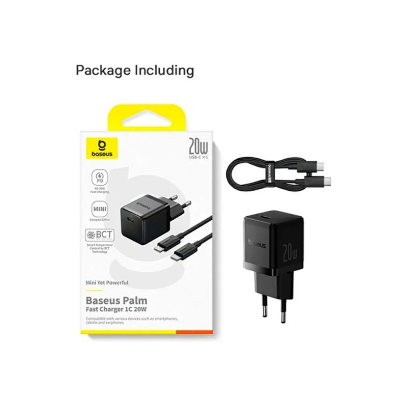 Зарядное устройство Baseus Palm Fast Charger 1C 20W + Cable 1.0m Type-C 60W black (P10111602113-01)