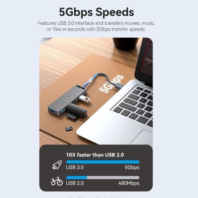 Концентратор Vention USB 3.0 to 4xUSB 3.0 Hub With Power Supply 0.15m black (CHLBB)