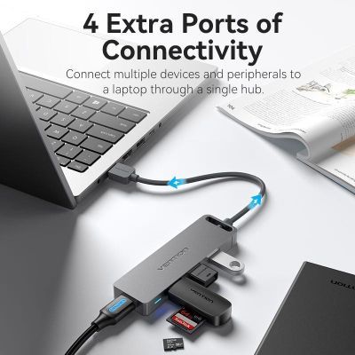 Концентратор Vention USB 3.0 to 4xUSB 3.0 Hub With Power Supply 0.15m black (CHLBB)