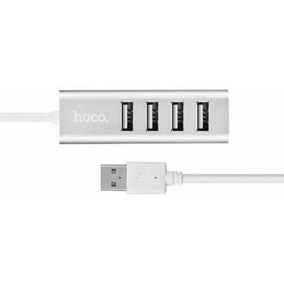 Концентратор HOCO USB 2.0 to 4xUSB Line machine HB1 Silver (6957531038146)