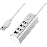 Концентратор HOCO USB 2.0 to 4xUSB Line machine HB1 Silver (6957531038146)