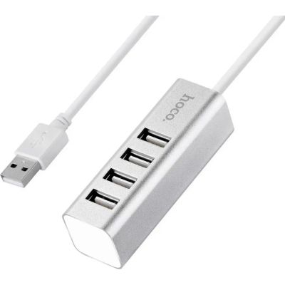 Концентратор HOCO USB 2.0 to 4xUSB Line machine HB1 Silver (6957531038146)
