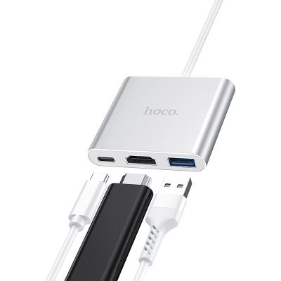 Концентратор HOCO USB-C to USB3.0+HDMI+PD HB14 Silver (6931474725790)