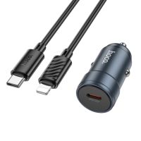 Зарядний пристрій HOCO 1xUSB-C PD30W car adapter + cable USB-C to Lightning gray (6942007633062)
